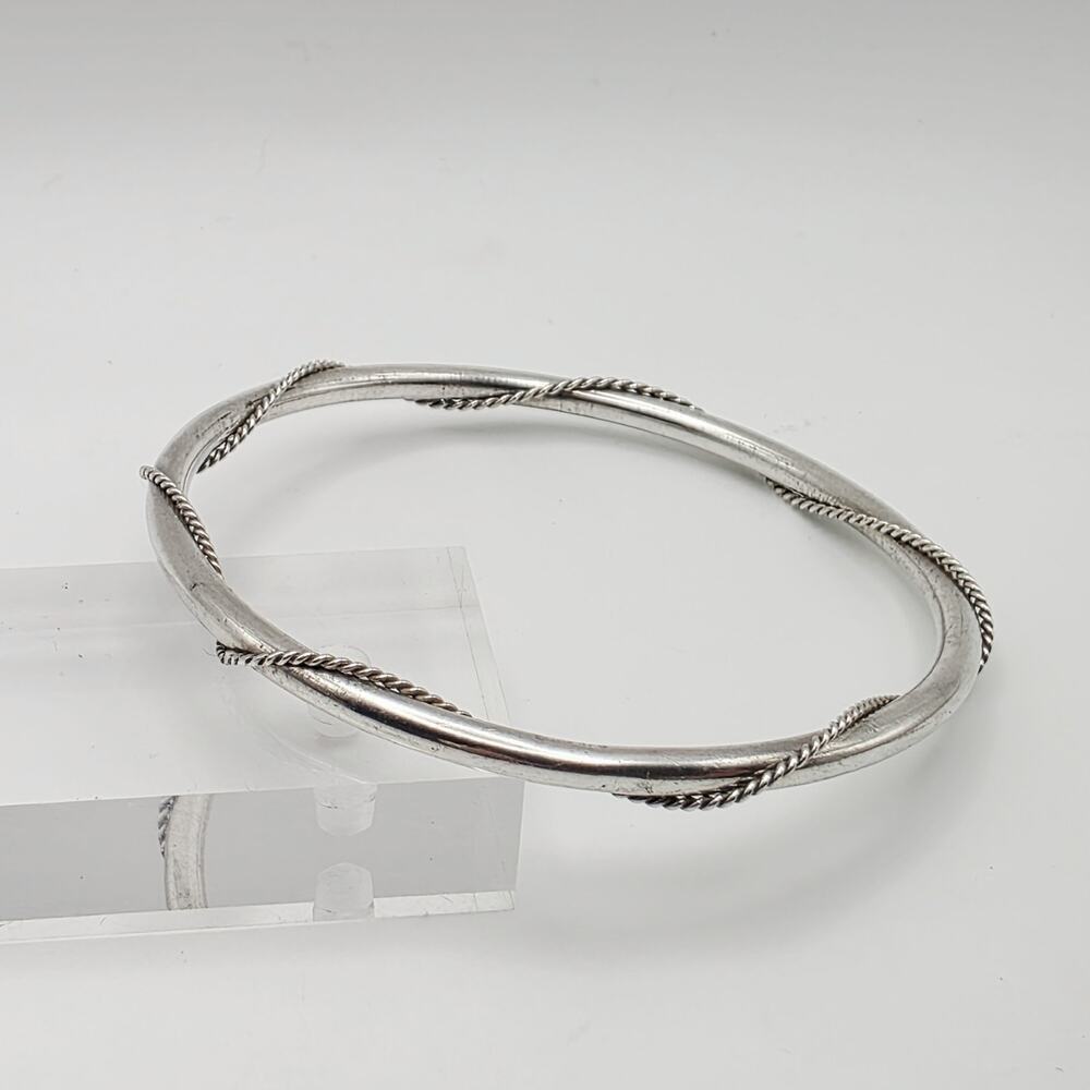 Sterling Silver 925 Twisted Rope Style 8 Inch Bangle Bracelet 16.54g